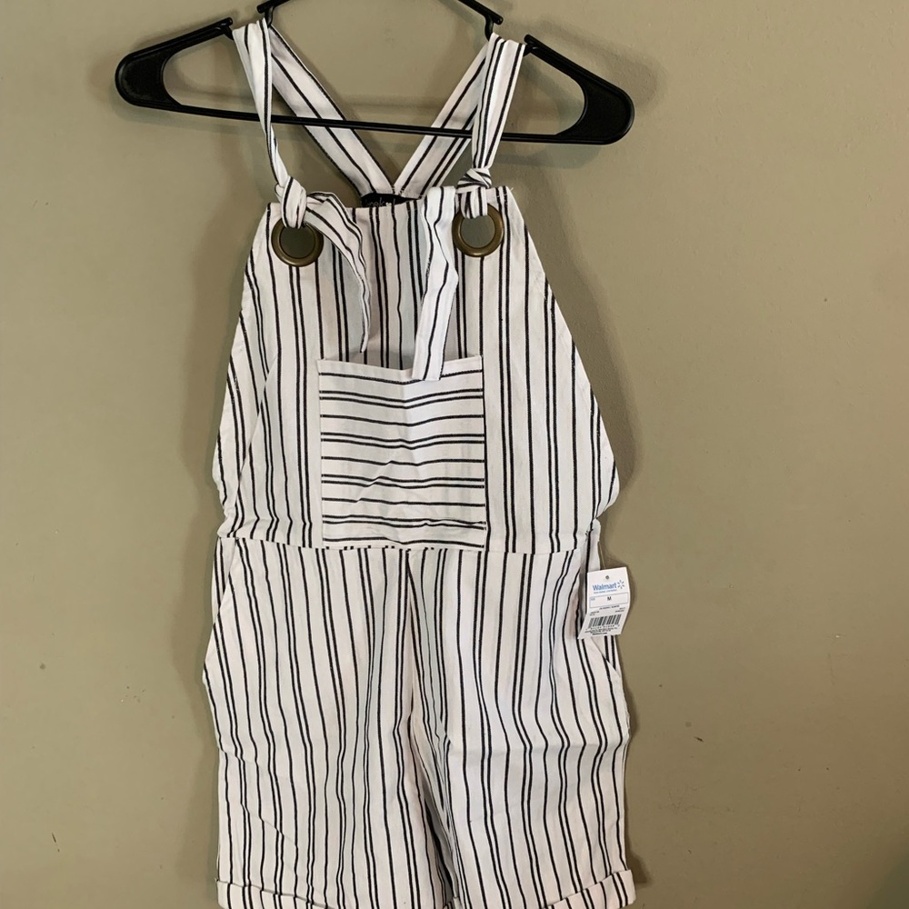 Derek Heart White and Black Striped Jumpsuit with Adjustable Straps